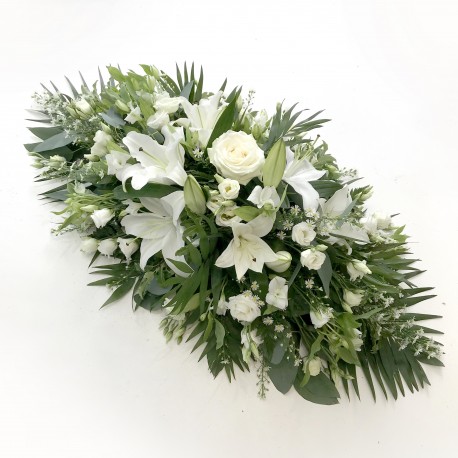 Funeral Spray in White, Ivory, and Green