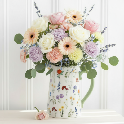 Meadow Jug Arrangement - ceramic jug flower arrangement birthday anniversary thank you same day flower delivery by Bloomsday Flowers Carrigtwohill Co. Cork