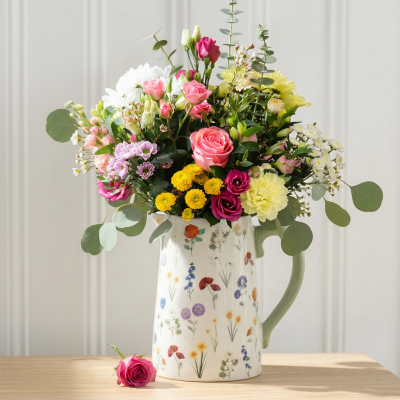 Meadow Jug Arrangement - ceramic jug flower arrangement birthday anniversary thank you same day flower delivery by Bloomsday Flowers Carrigtwohill Co. Cork