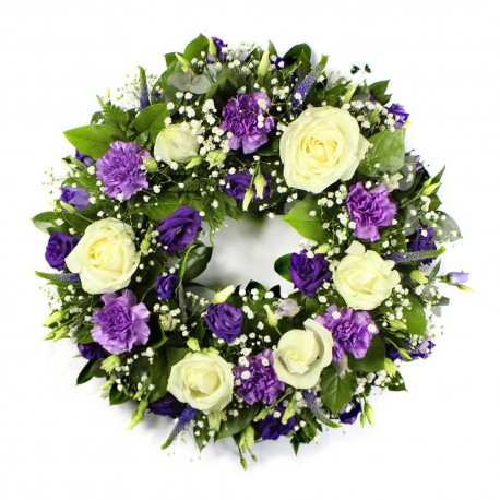 Funeral Wreath in Purple, Ivory, and Green